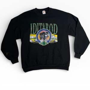 Vintage Iditarod Alaska Crewneck Sweatshirt Black Large Made USA